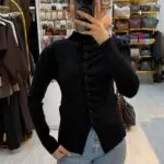 Önü Fırfırlı Hırka Siyah