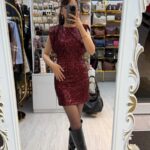 Pullu Bordo Elbise