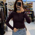 Uzun Kollu Cıtcıt Düğmeli Bluz